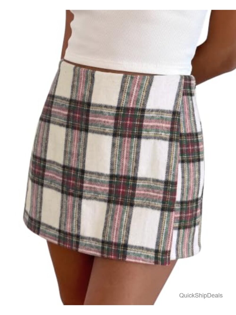 High Waist Plaid Mini Skort with Built-in Shorts Faux Wrap